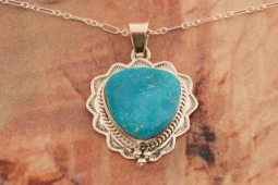 Genuine Blue Kingman Turquoise Nugget Sterling Silver Navajo Pendant